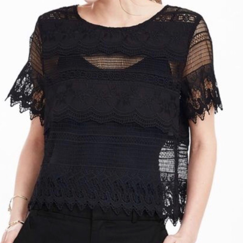 BANANA REPUBLIC Black Embroidery&Lace Blouse Top